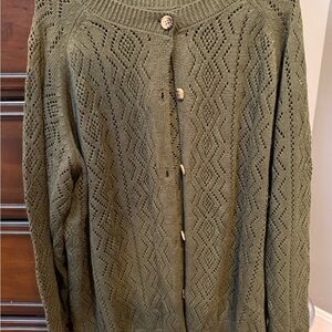 Olive Green Knit Cardigan Sweater shein curve 1x new